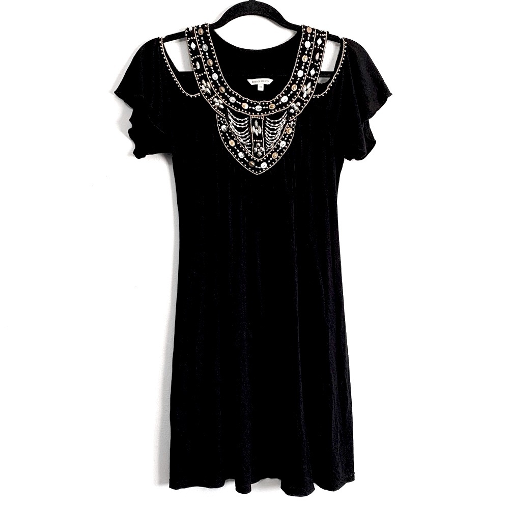 Boston Proper Beaded Cold Shoulder Mini Dress
